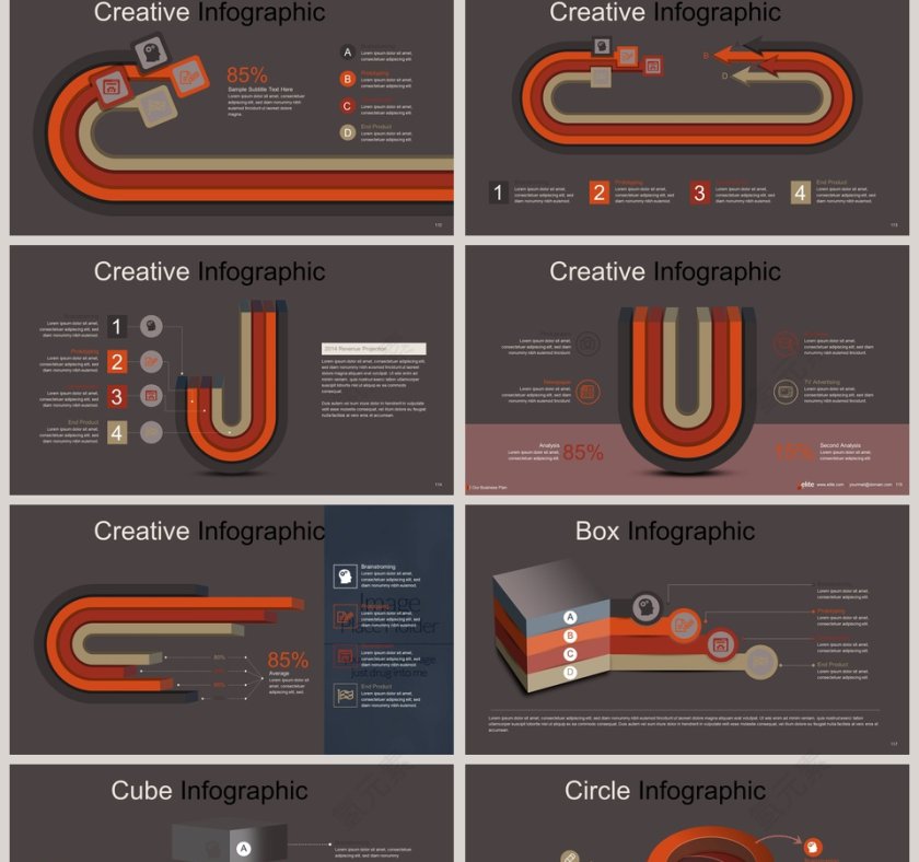 箭头并列关系可视化图表集PPT模板第2张