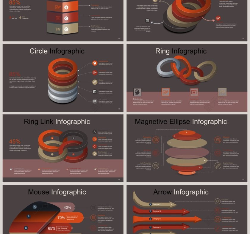 箭头并列关系可视化图表集PPT模板第3张