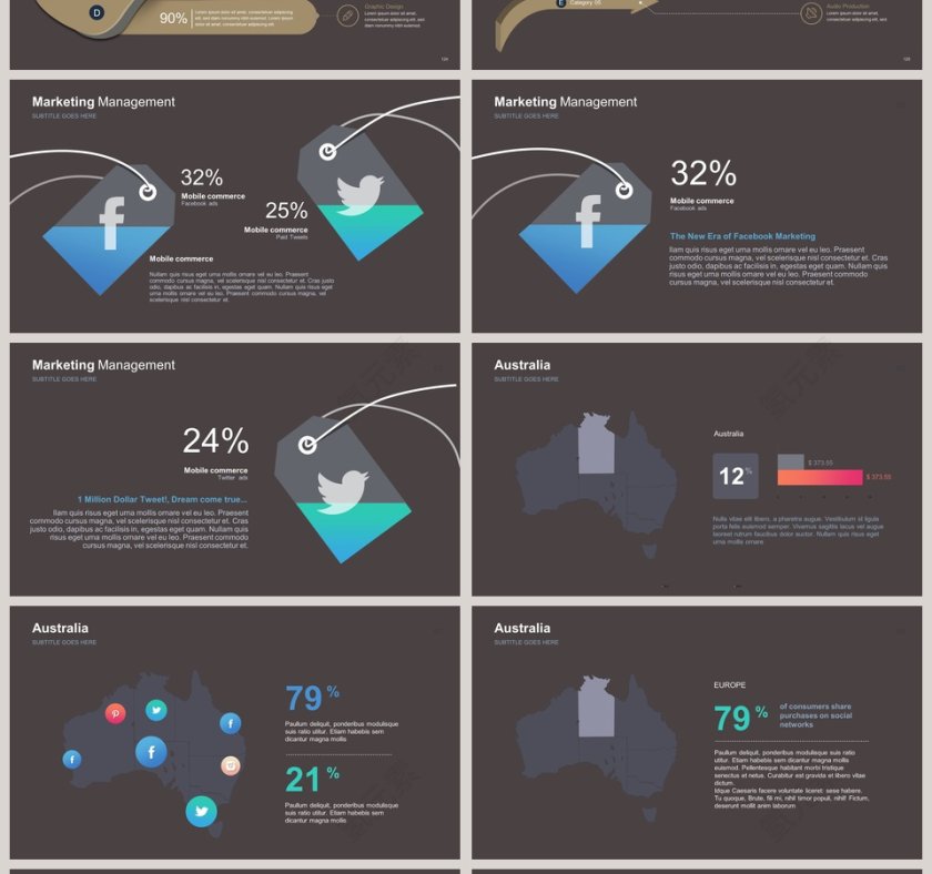 箭头并列关系可视化图表集PPT模板第4张