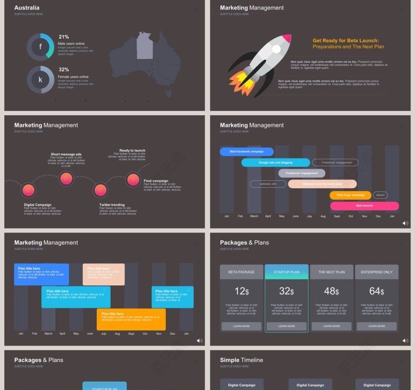 箭头并列关系可视化图表集PPT模板第5张