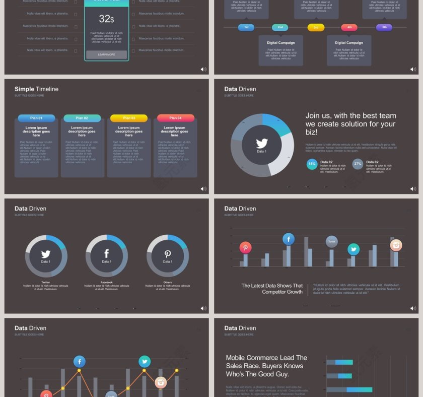箭头并列关系可视化图表集PPT模板第6张
