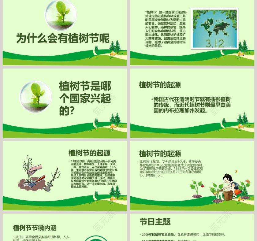 简约绿色3.12植树节PPT模板第2张