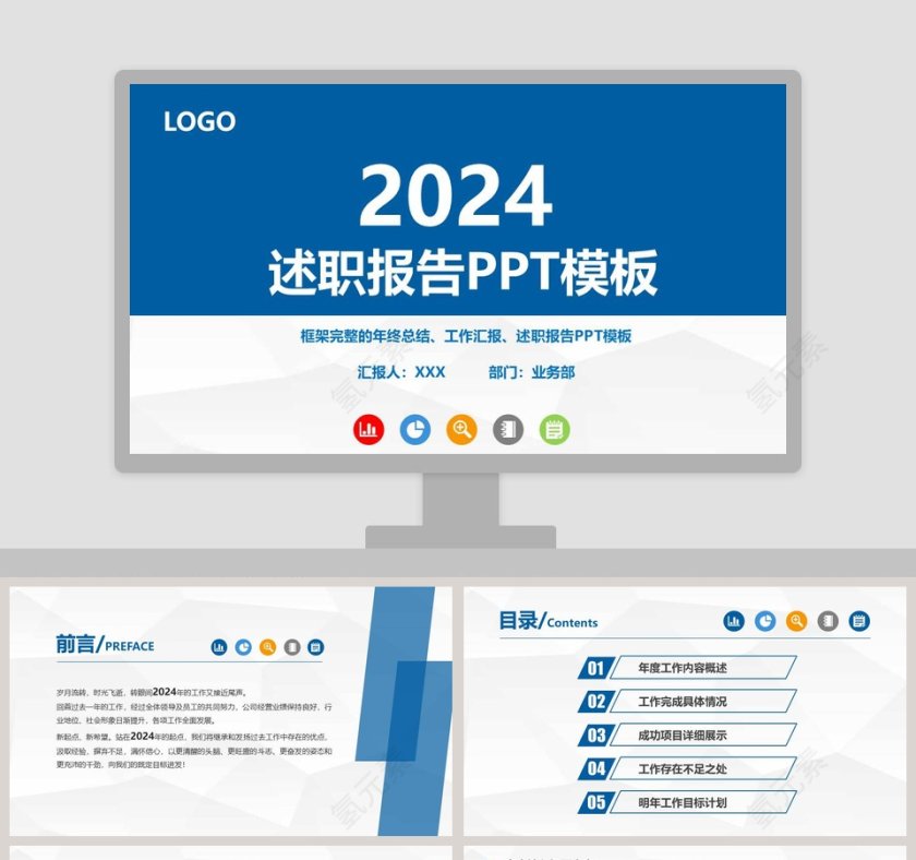 框架完整年终总结工作汇报述职报告PPT模板第1张