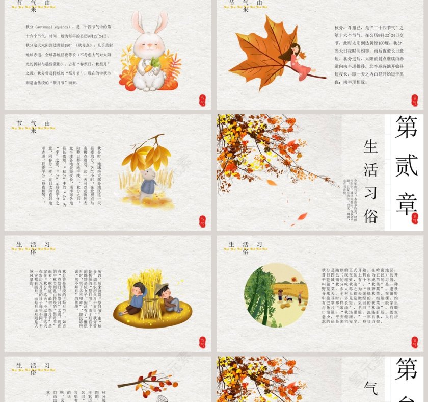 简约大气二十四节气之秋分时节节气介绍PPT模板 第2张