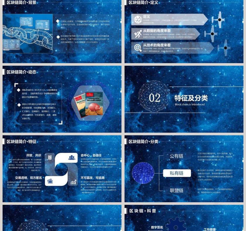 蓝色大气星空风区块链介绍PPT模板第2张