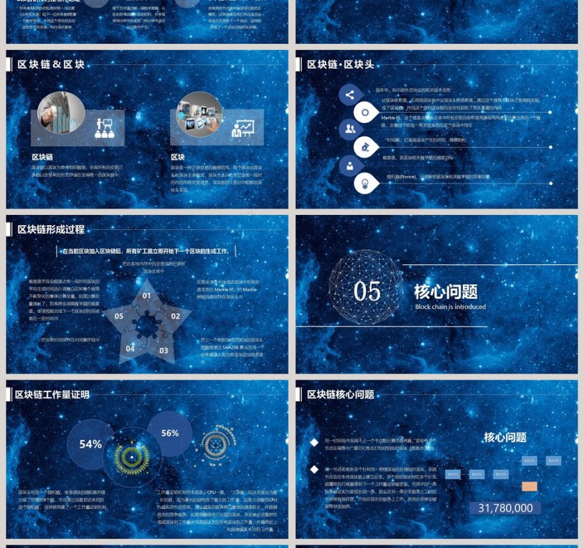 蓝色大气星空风区块链介绍PPT模板第4张