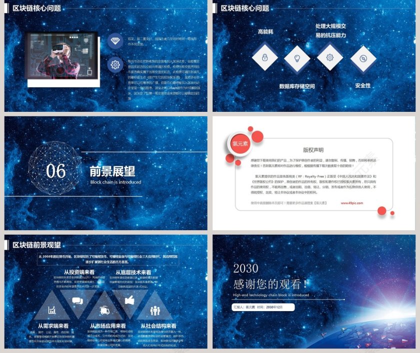 蓝色大气星空风区块链介绍PPT模板第5张