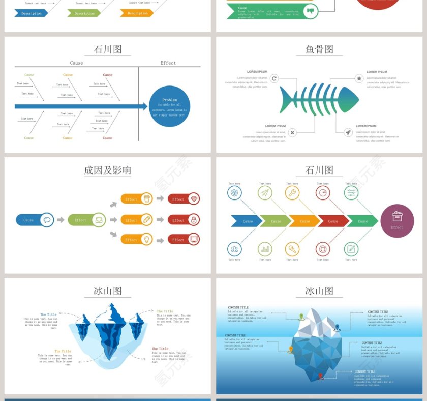QC鱼骨图&冰山图图表集PPT第4张