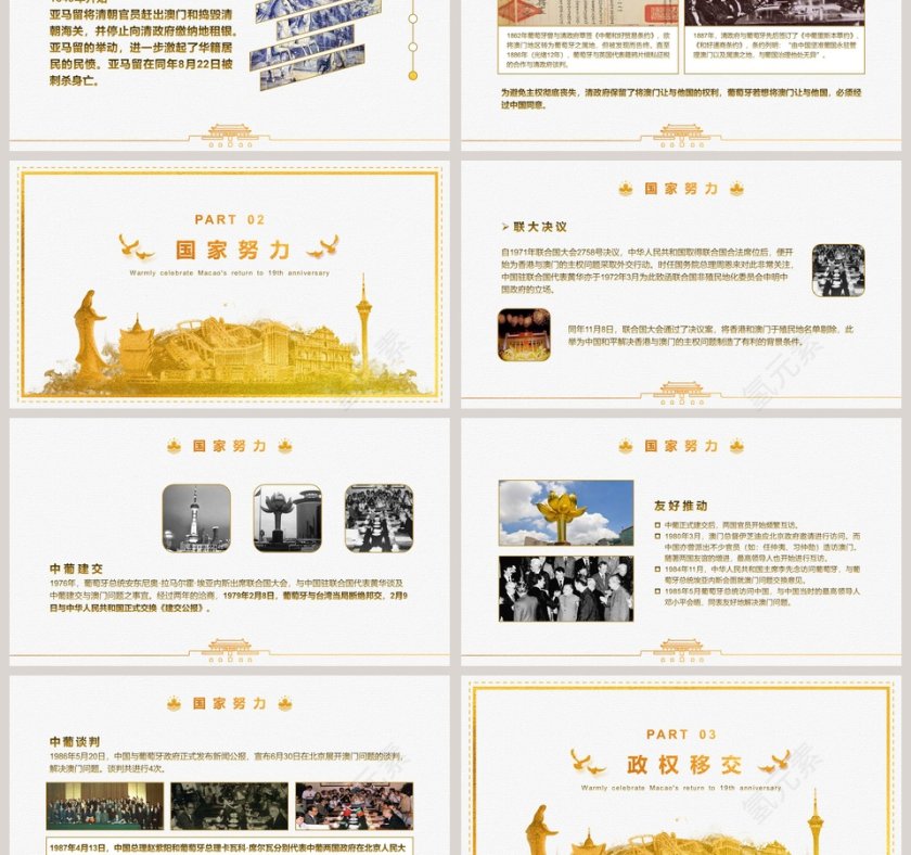 简约大气热烈庆祝澳门回归纪念日PPT模板第3张
