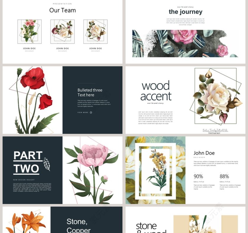 唯美简约水彩花卉工作总结PPT模板第2张