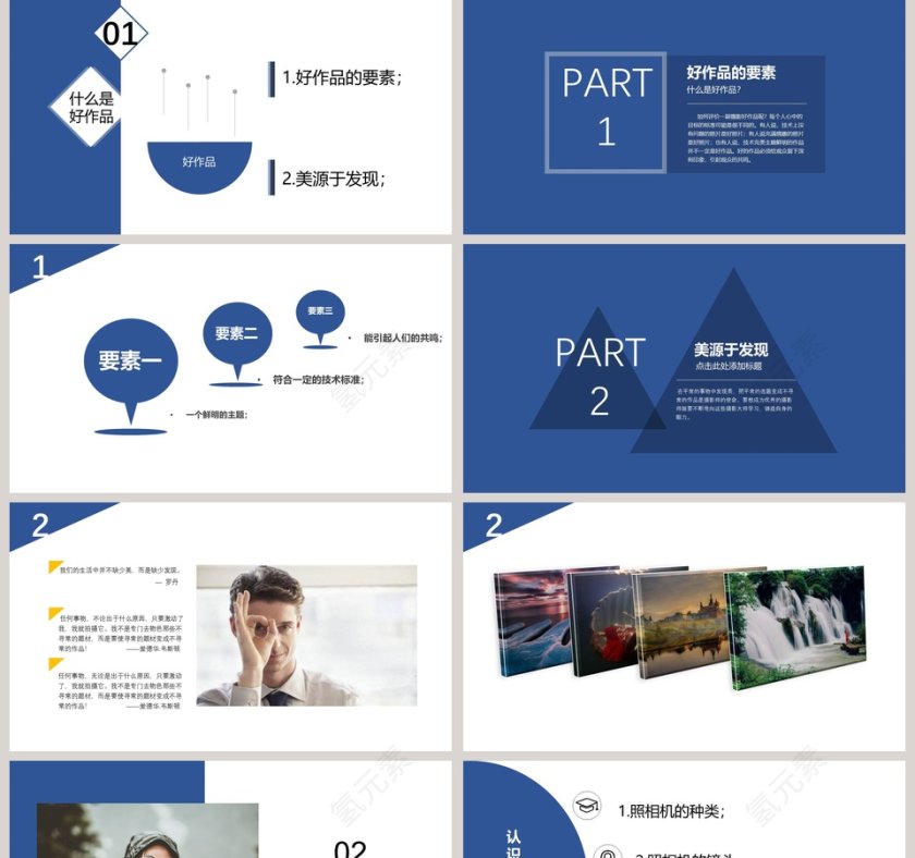 蓝色简约清新大气摄影知识培训PPT第2张