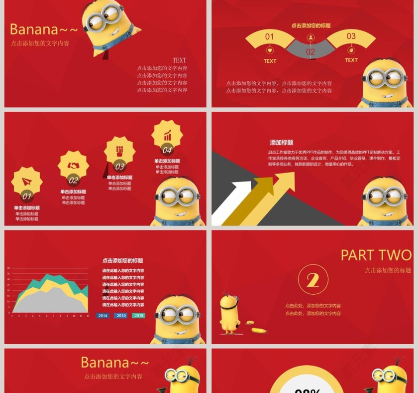 小黄人主题卡通儿童节快乐ppt第2张