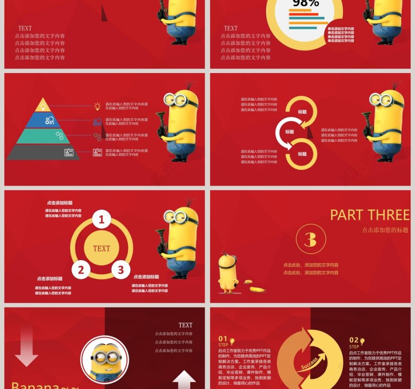 小黄人主题卡通儿童节快乐ppt第3张