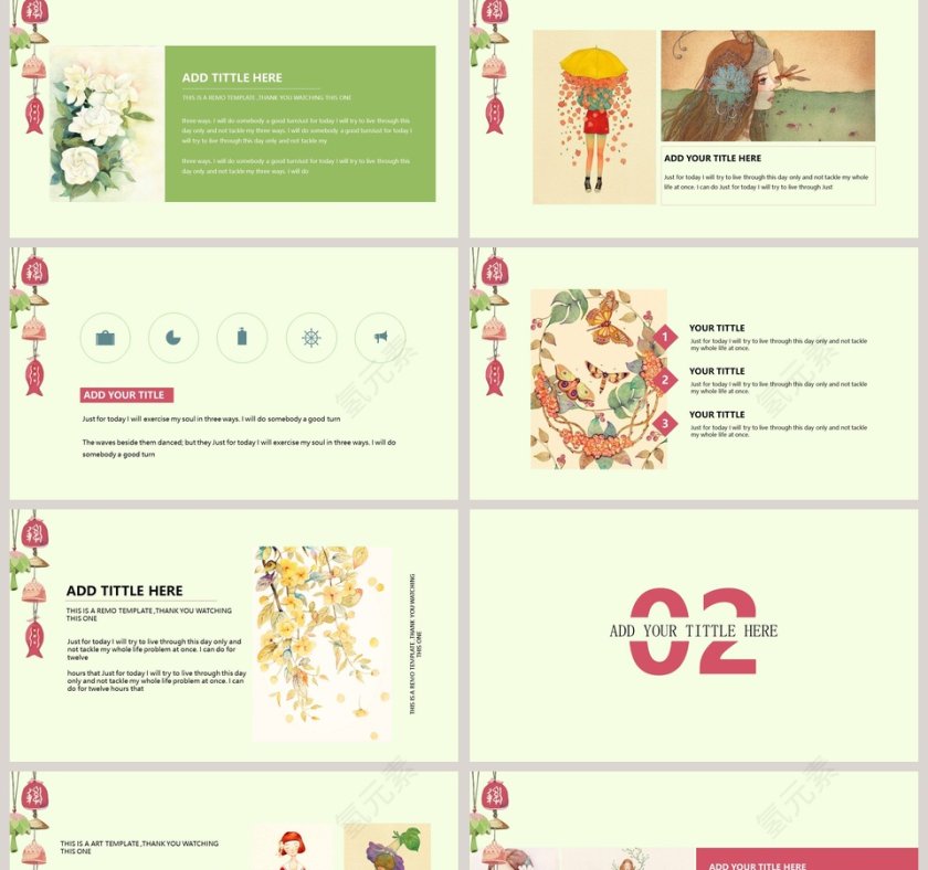 日系风铃小清新通用模板ppt第2张