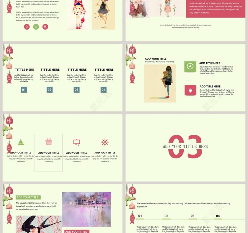 日系风铃小清新通用模板ppt第3张