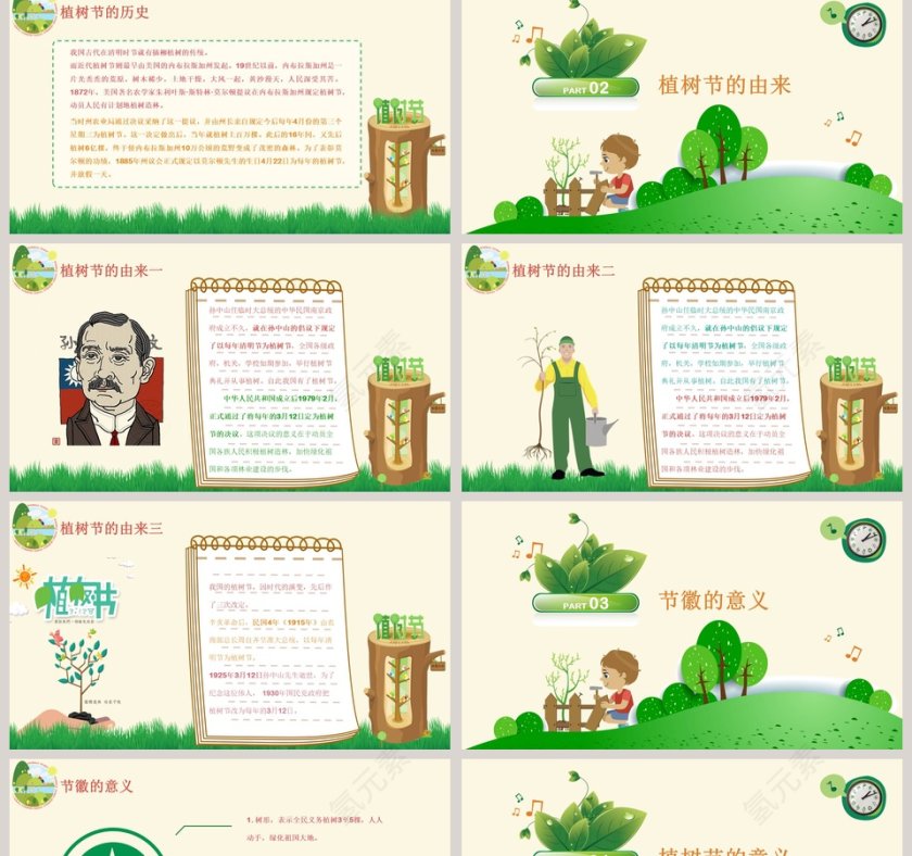 卡通可爱植树节节日ppt模板第2张