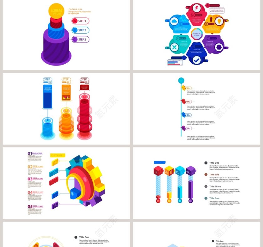 彩虹色3D数据可视化图表集PPT模板第5张