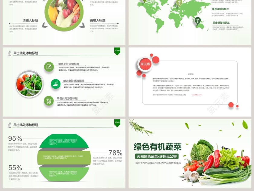 绿色有机蔬菜天然绿色蔬菜环保无公害环保PPT模板 第6张
