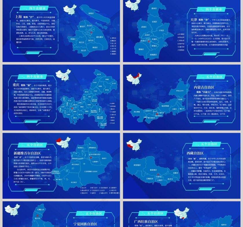 简约蓝色中国各省份地图PPT模板第2张