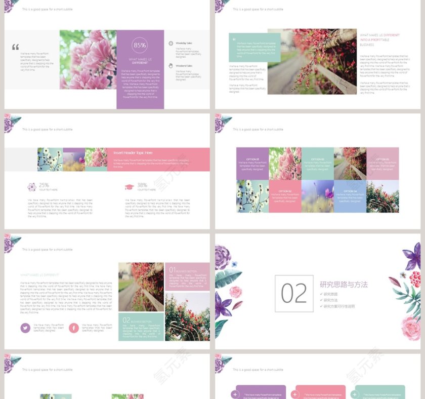 小清新水彩花卉毕业答辩模板ppt第2张