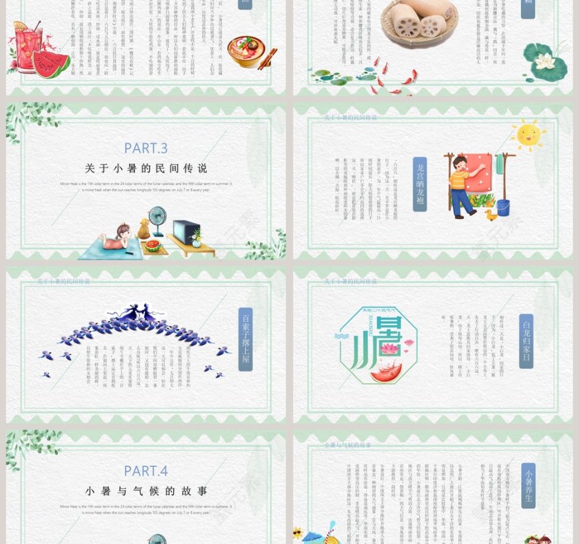 唯美小清新二十四节气小暑PPT模板第3张