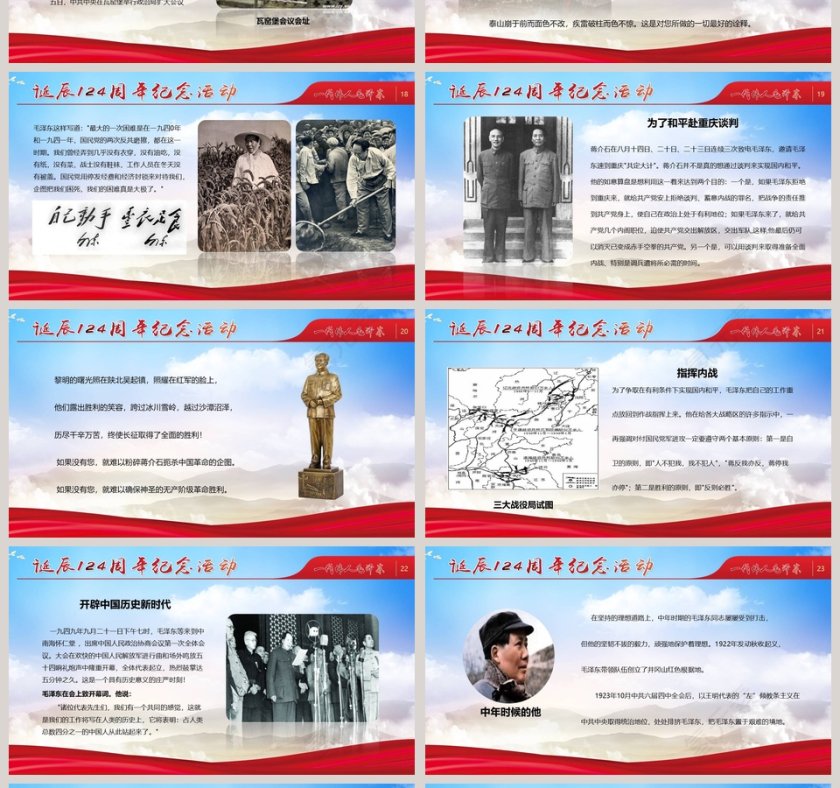 纪念伟大毛泽东同志诞辰125周年PPT模板  第4张