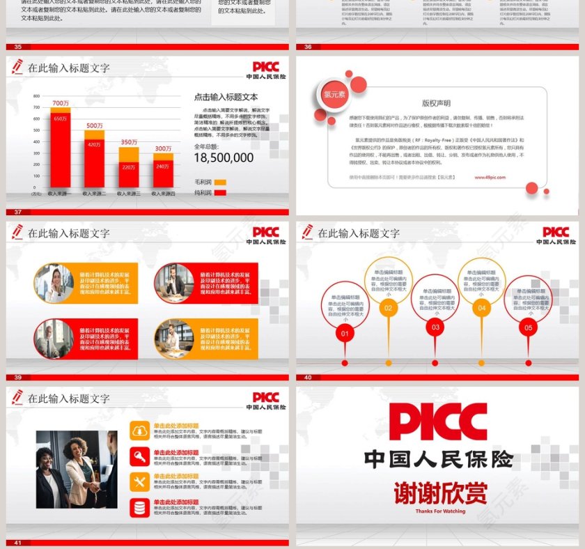 框架完整中国人民保险公司专用PPT模板第7张