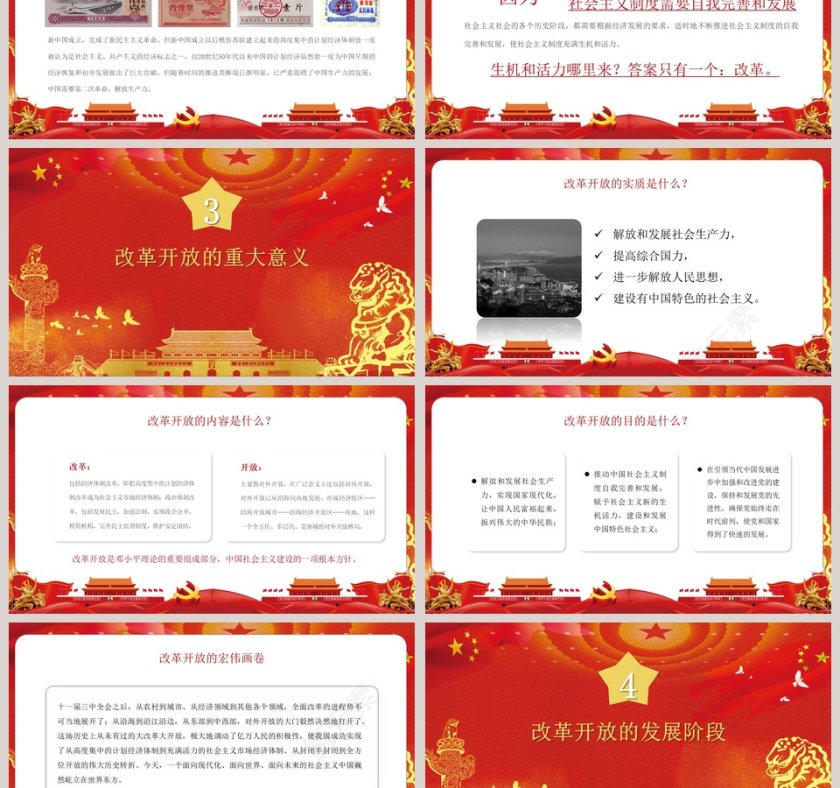 大气纪念改革开放40周年党建PPT模板 第3张