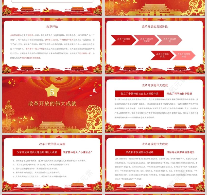 大气纪念改革开放40周年党建PPT模板 第4张