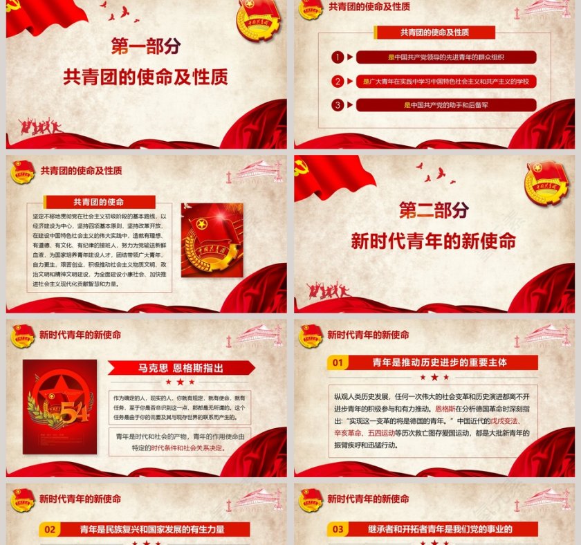 新时代共青团纪念五四运动100周年PPT模板第2张