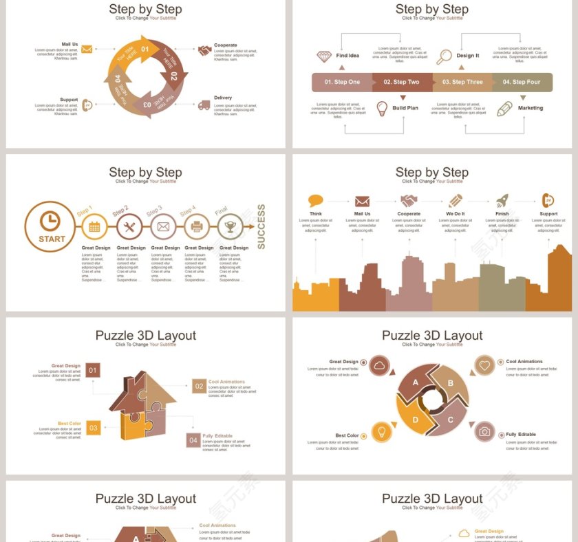 时间线步骤拼图可视化图表集PPT模板第2张