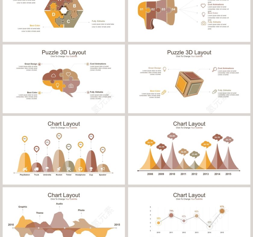 时间线步骤拼图可视化图表集PPT模板第3张