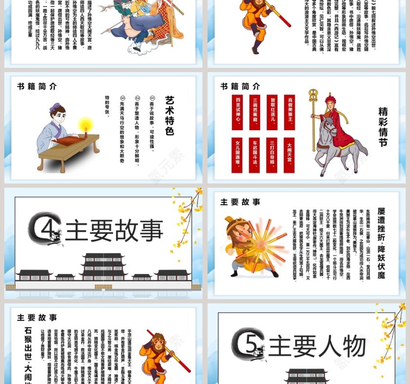 可爱卡通中国四大名著之一《西游记》PPT模板第3张