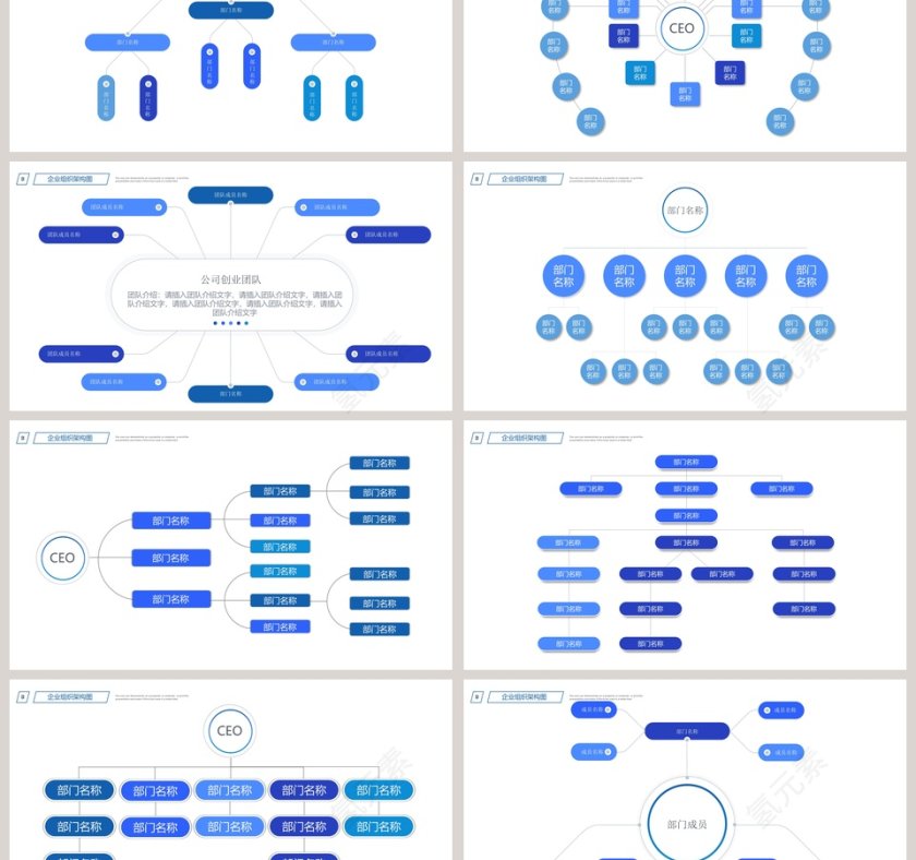 商务企业组织架构图图表PPT模版第3张