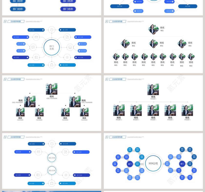 商务企业组织架构图图表PPT模版第4张