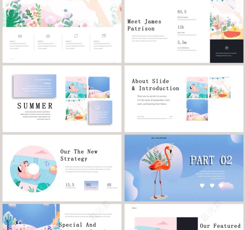 简约清新夏天你好总结汇报PPT模板第2张