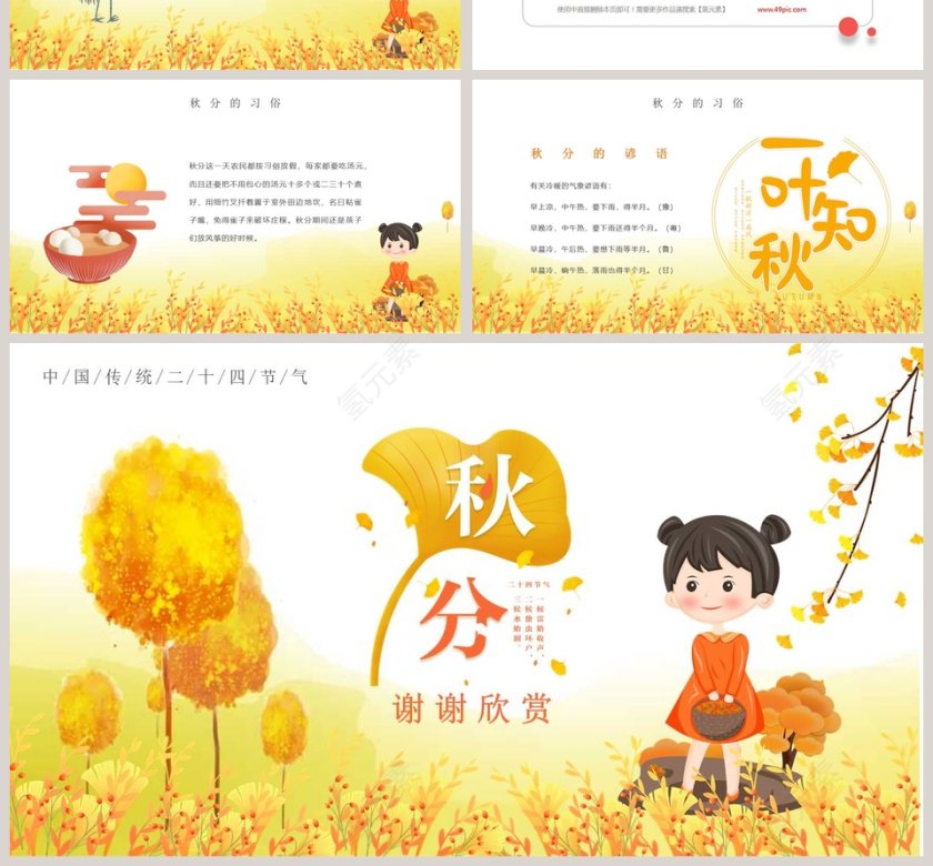 中国传统二十四节气秋分文化宣传介绍主题班会PPT模板第4张