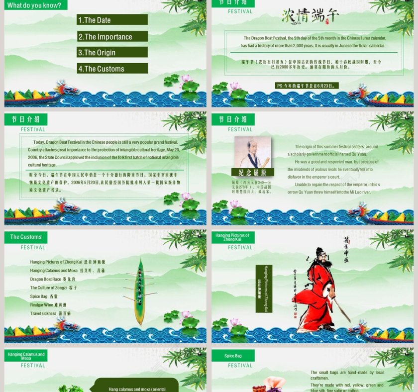 中国传统节日龙舟庆端午节英文介绍PPT第2张