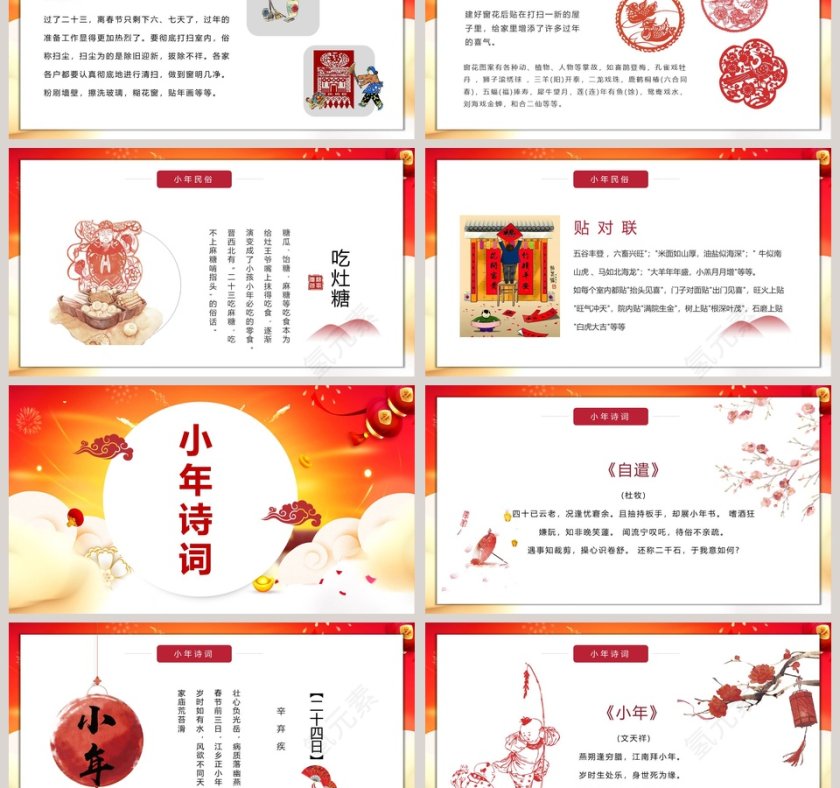 红色简约过小年农历小年风俗PPT第3张