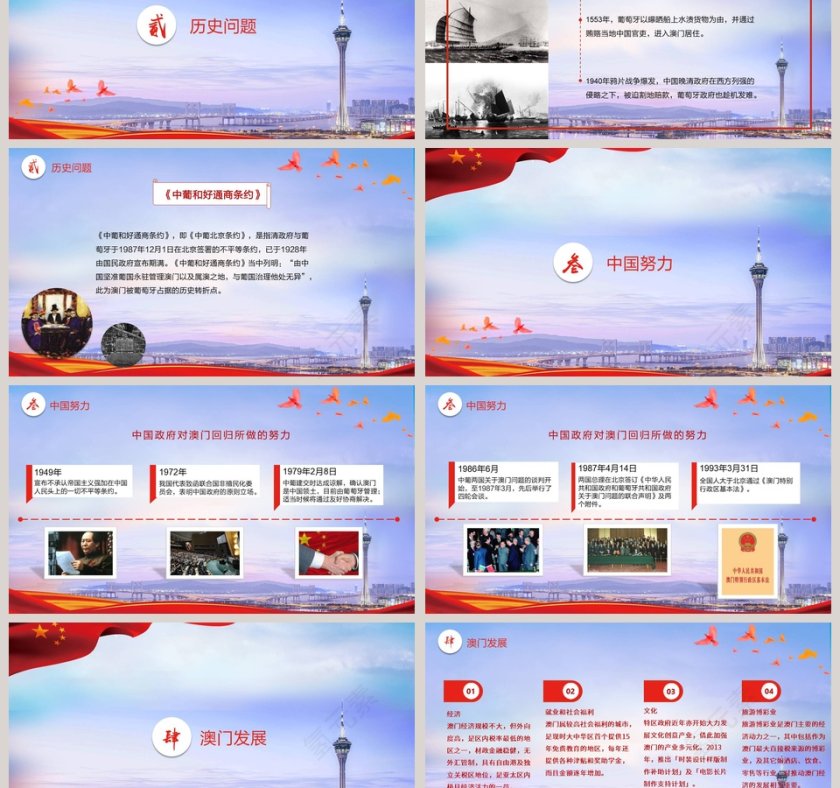 简约大气热烈庆祝澳门回归十九周年纪念日PPT模板第3张