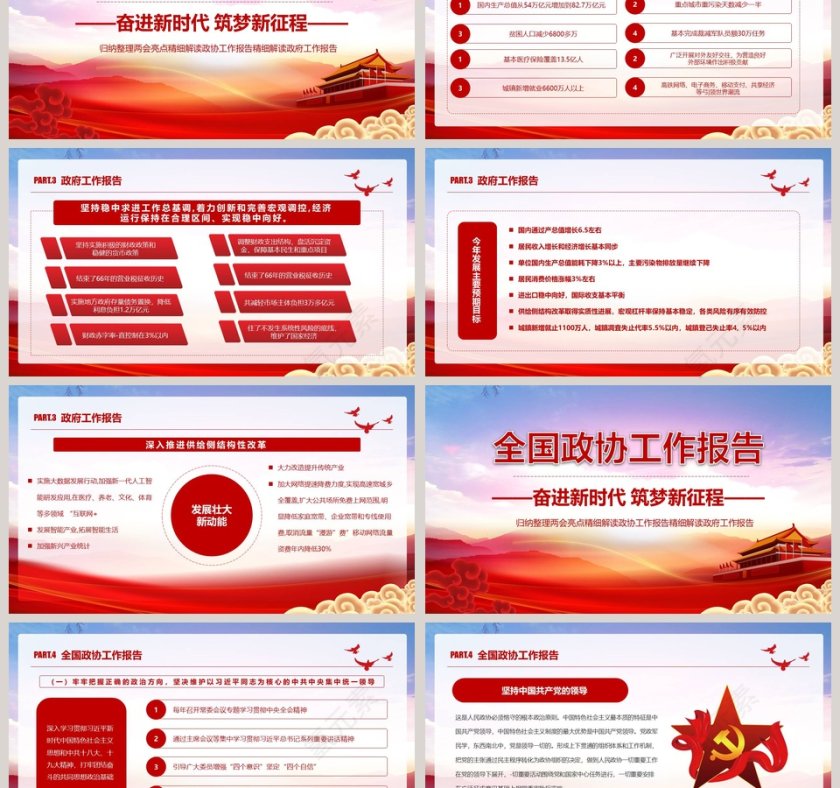 大气全国两会精神工作报告解读PPT模板第3张