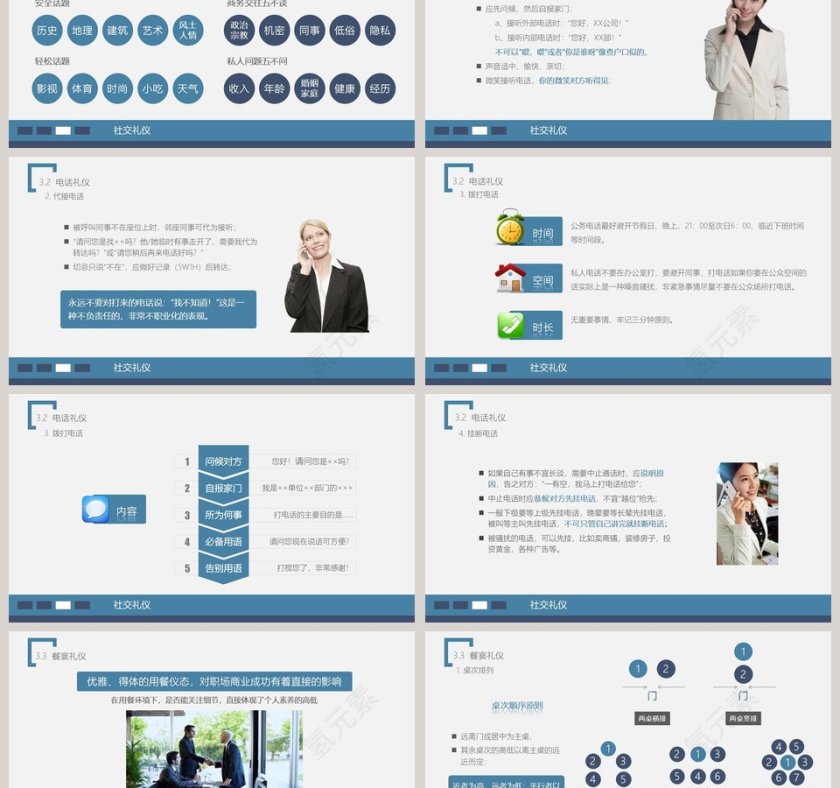 蓝色简约商务礼仪培训ppt模板第6张