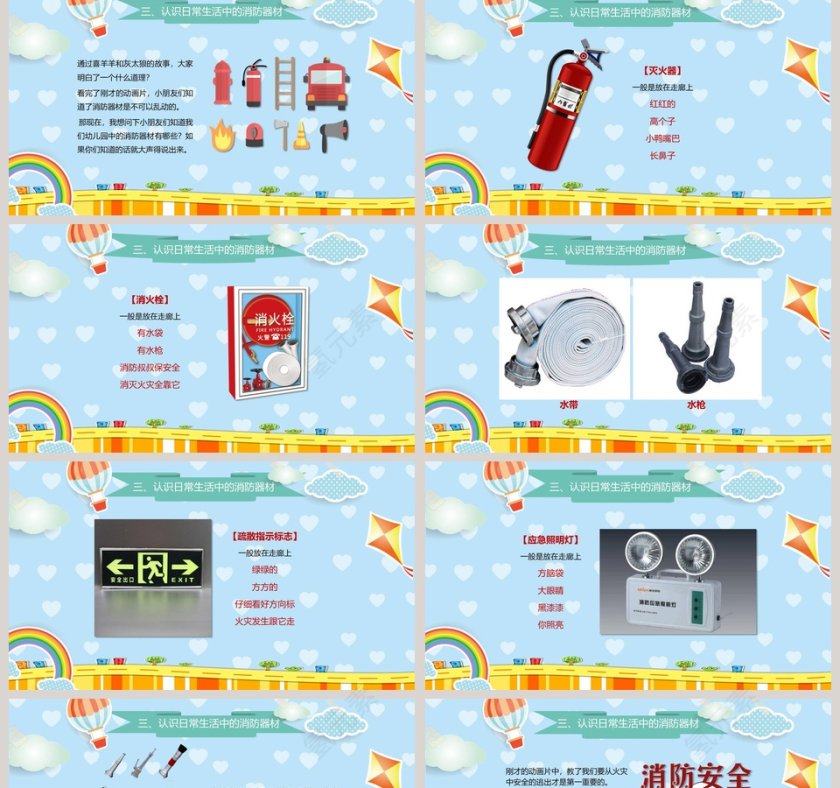 蓝色卡通形象消防安全PPT模板第2张