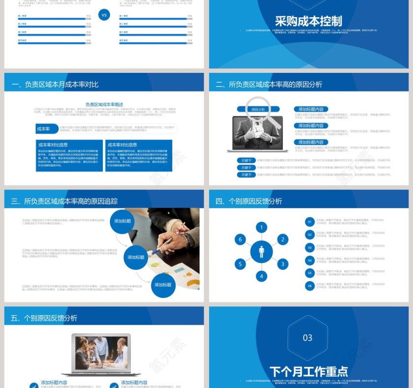 蓝色清新采购月报PPT模板第3张