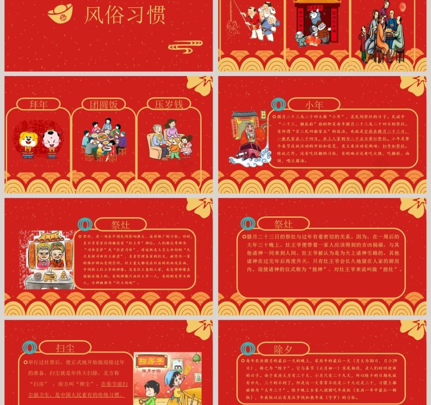 红色大气喜庆春节传统习俗ppt第3张