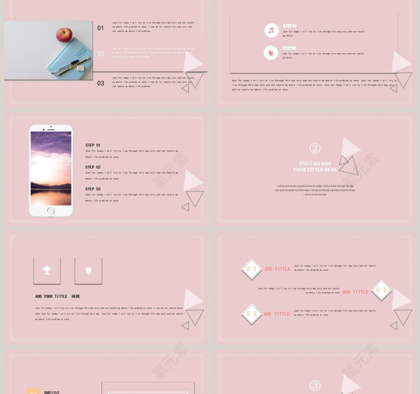 粉色简约清新工作总结PPT模板第2张