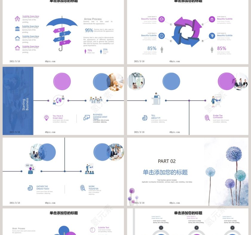 文艺小清新蒲公英总结汇报PPT模板第2张