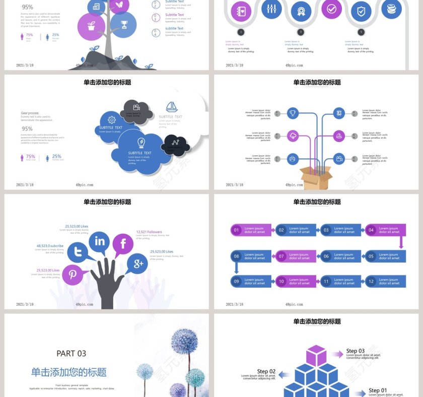 文艺小清新蒲公英总结汇报PPT模板第3张