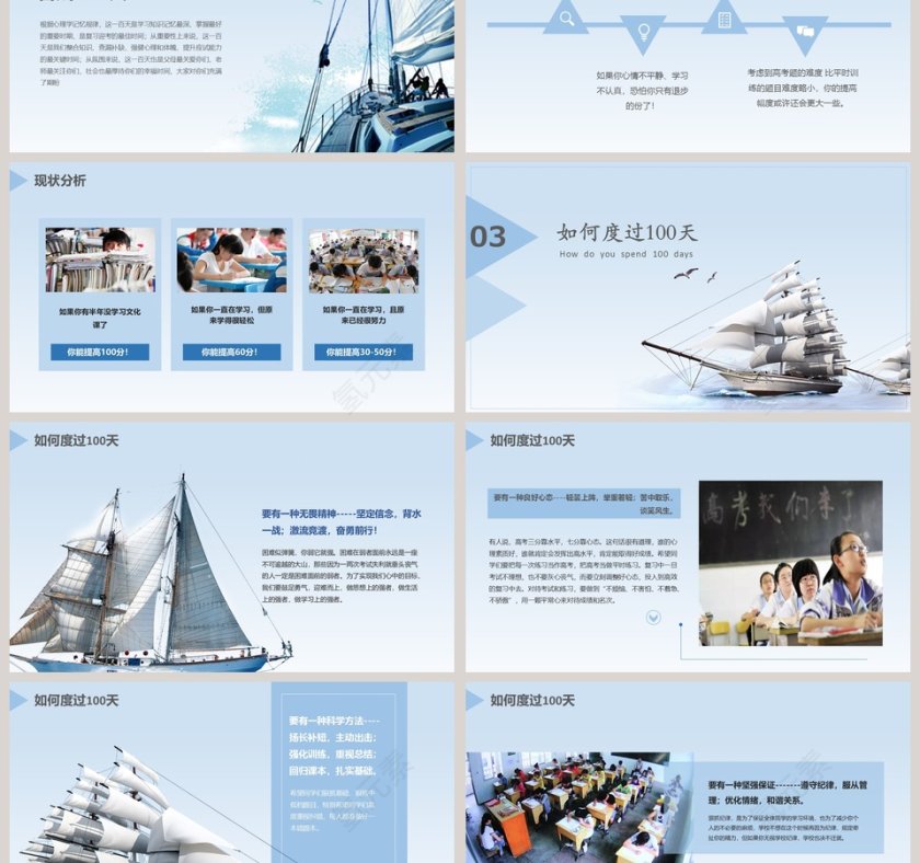 蓝色帆船高考冲刺PPT模板第3张
