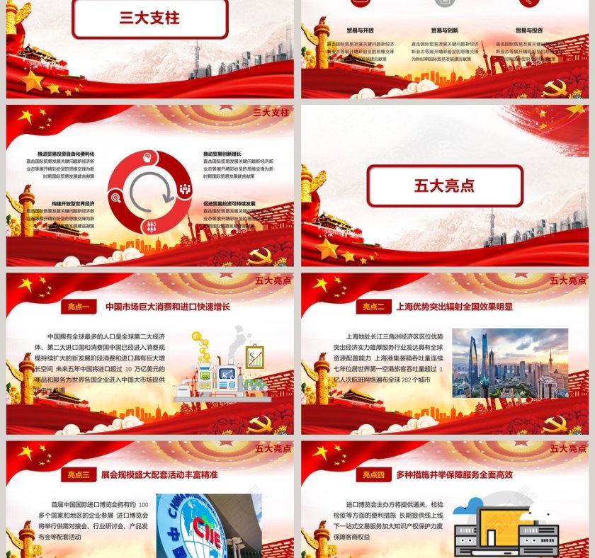 红色中国国际进口博览会PPT模板第3张